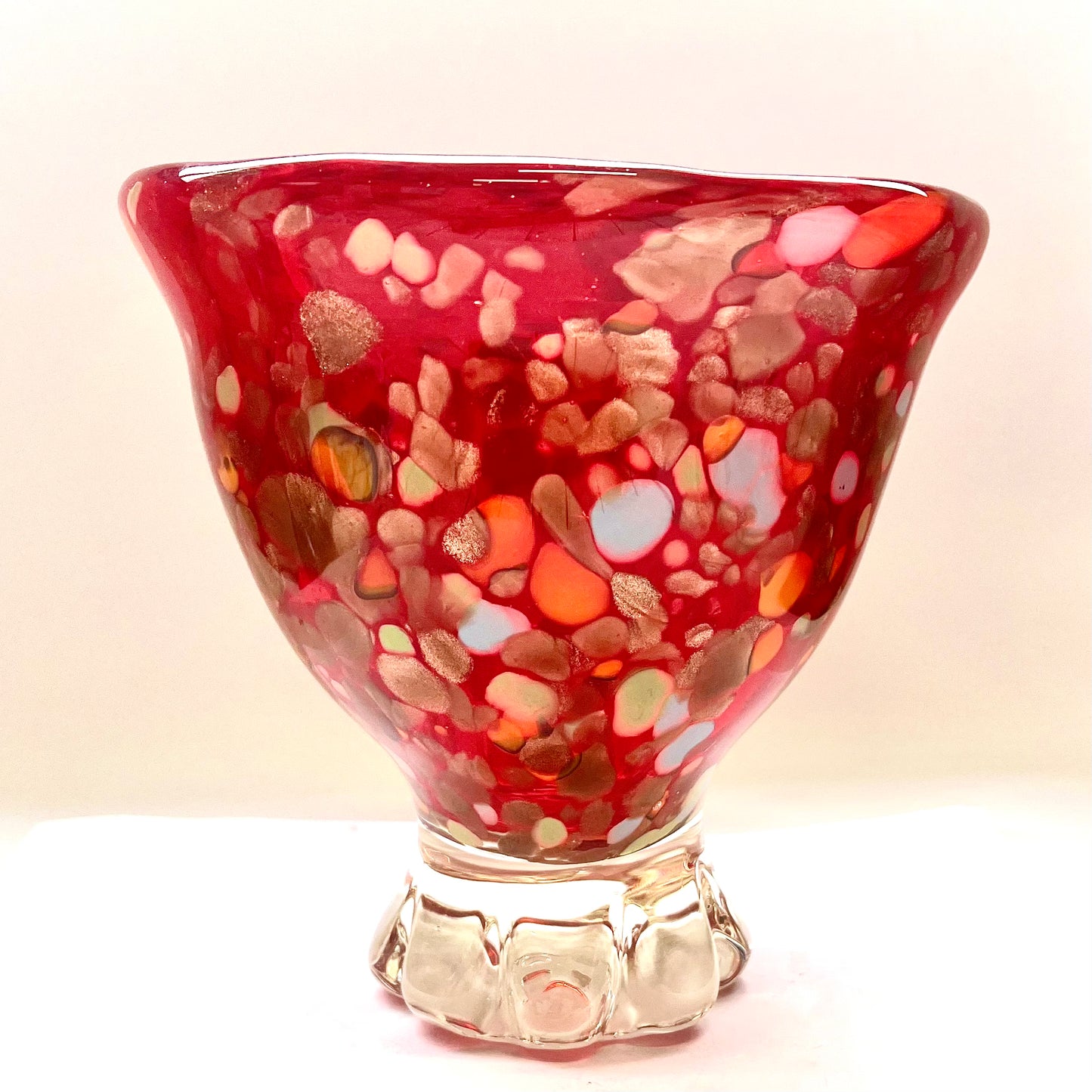 Statement midcentury handblown red Murano glass centrepiece bowl with tutti frutti confetti pattern