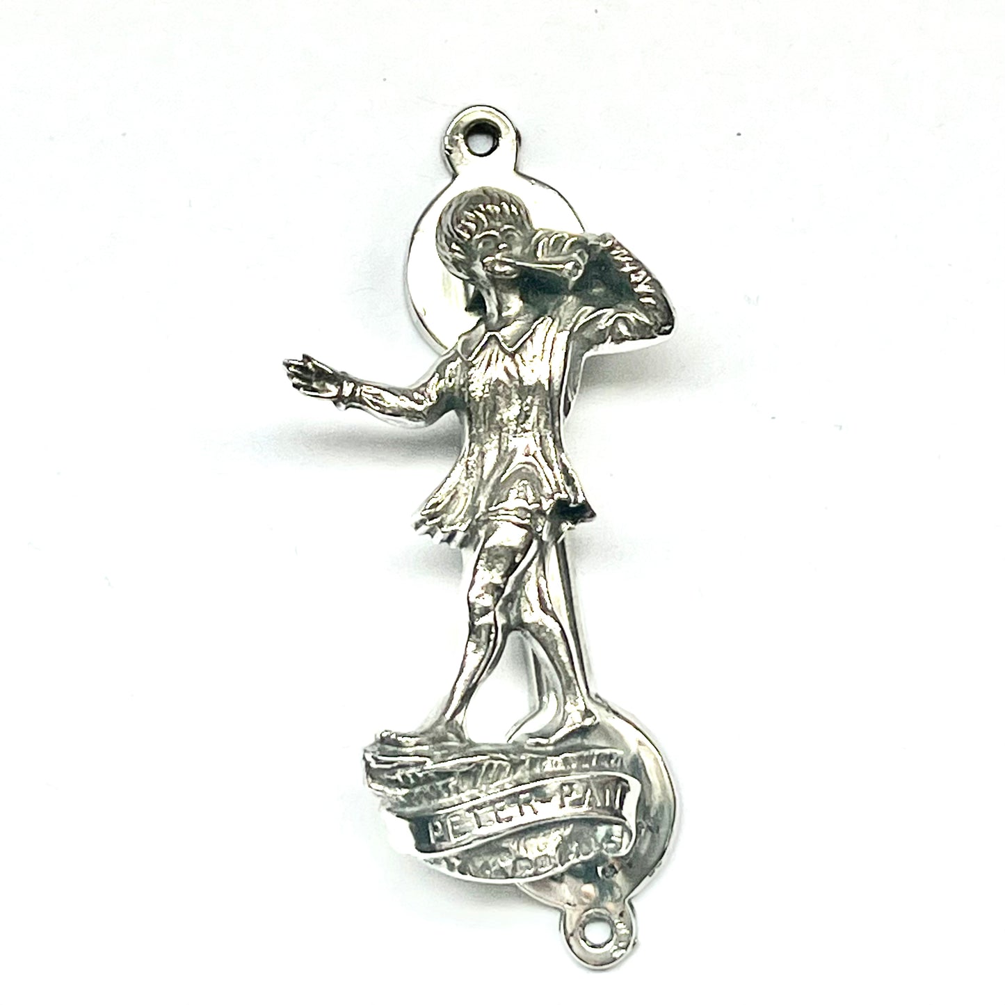 Rare sterling silver figural Peter Pan door knocker, with marks for Birmingham, 1925