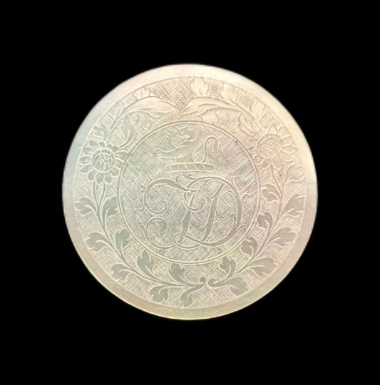 Antique Regency period crested round mother-of-pearl gaming token