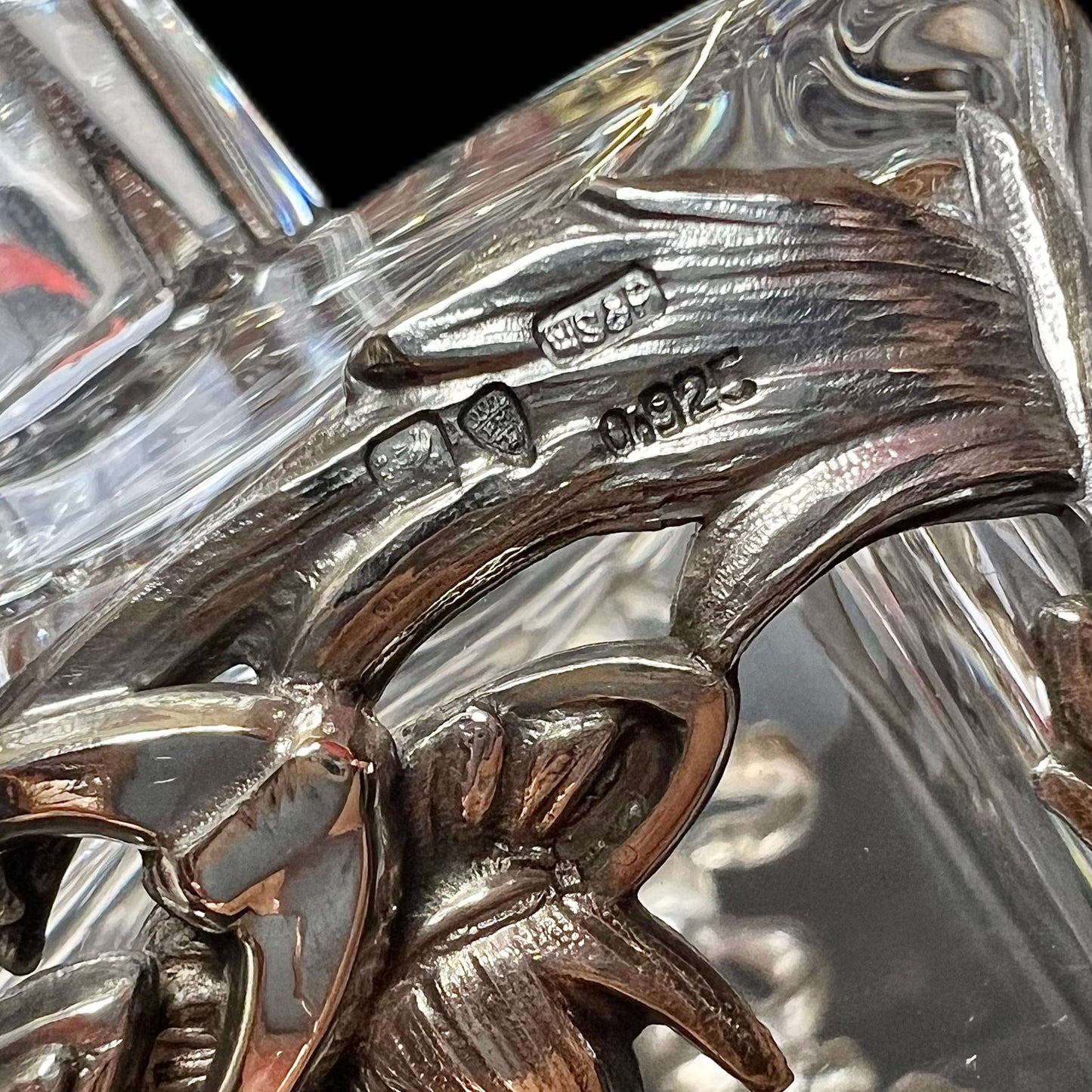 Vintage Atlantis Portugal crystal decanter with sterling silver caged overlay