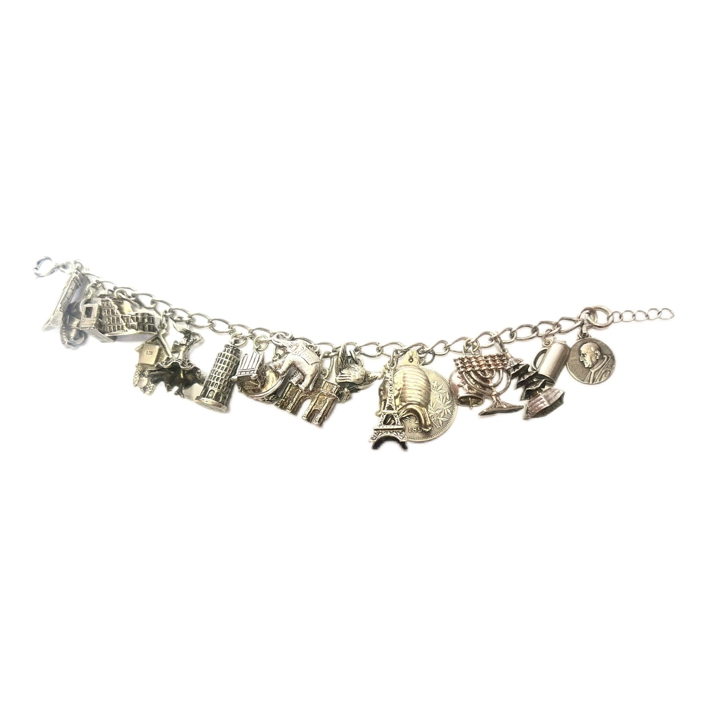 Vintage sterling silver bracelet with 20 attached silver charms