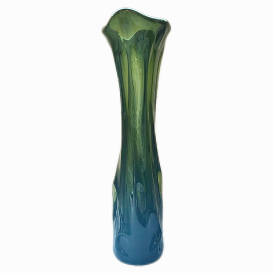 Scarce 1970s  postmodern Wołomin green art glass vase