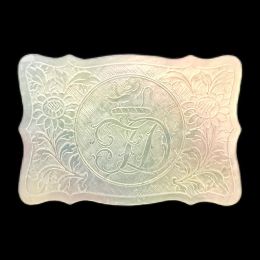 Antique Regency period crested mother-of-pearl gaming counter or token