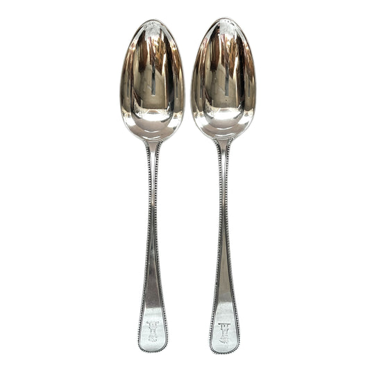 Antique pair of George III crested silver spoons, marks for William Sumner & Richard Crossley circa 1782