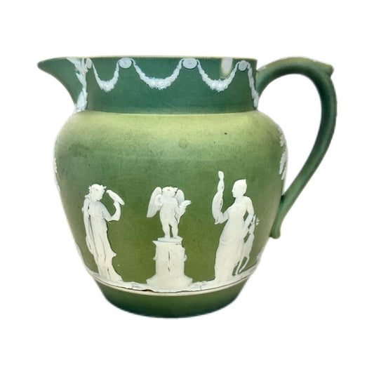 Antique Wedgwood sage green jasper ware milk jug circa 1900s to 1930s