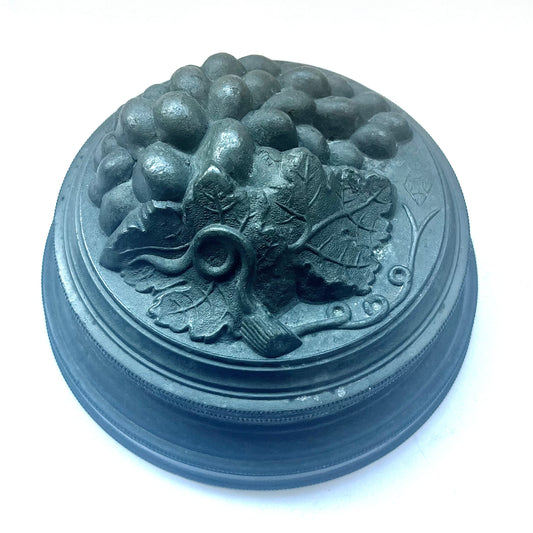 Late Victorian pewter jelly mould with grape fruit motif circa 1877