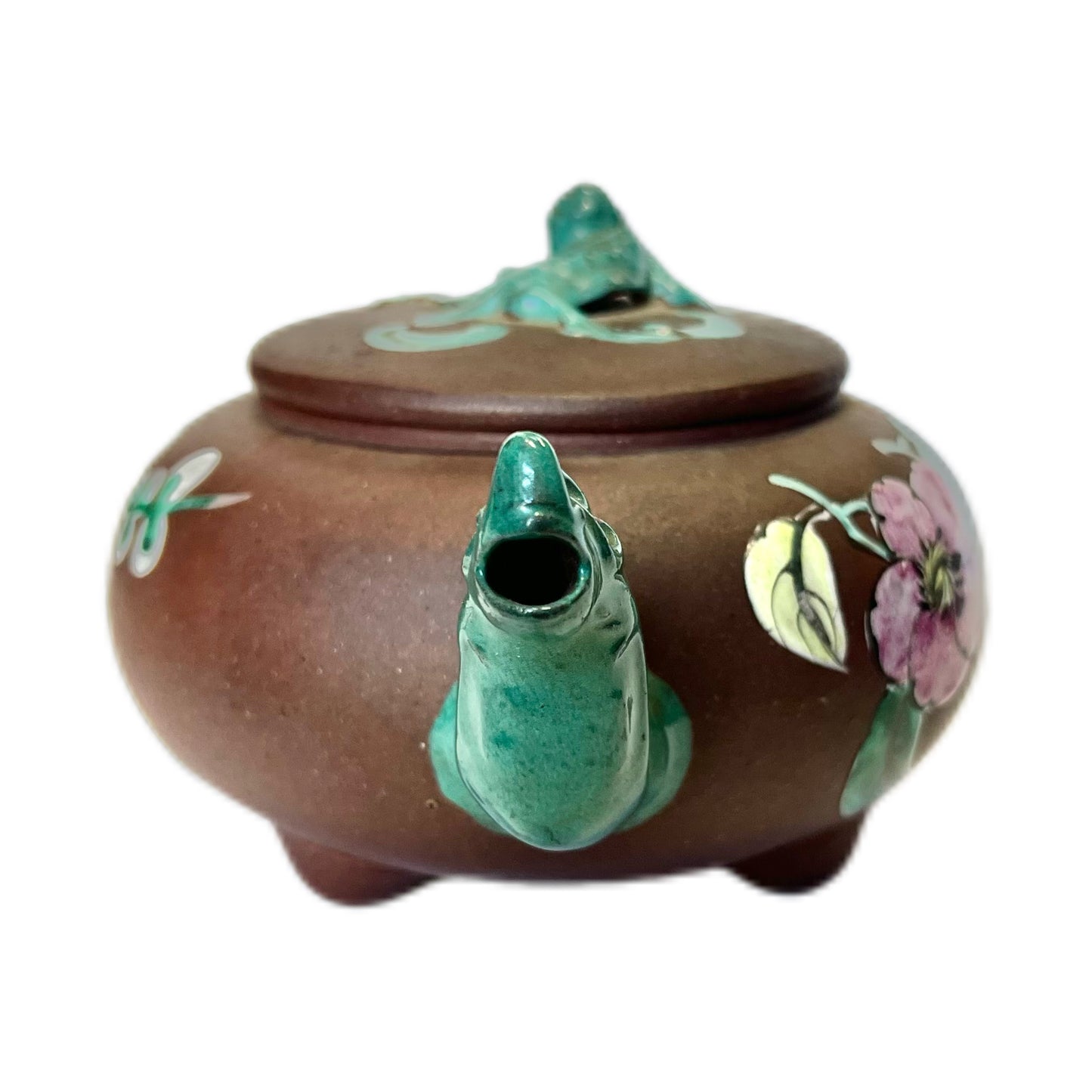 Antique Chinese Yixing Zisha clay teapot, celadon glazed dragon spout