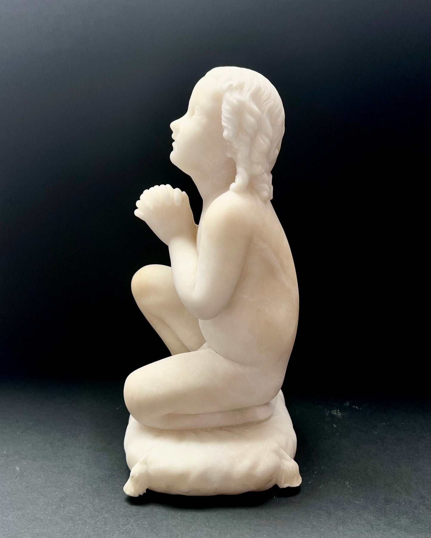 19th century antique alabaster sculpture after Luigi Pamplona’s Praying Boy