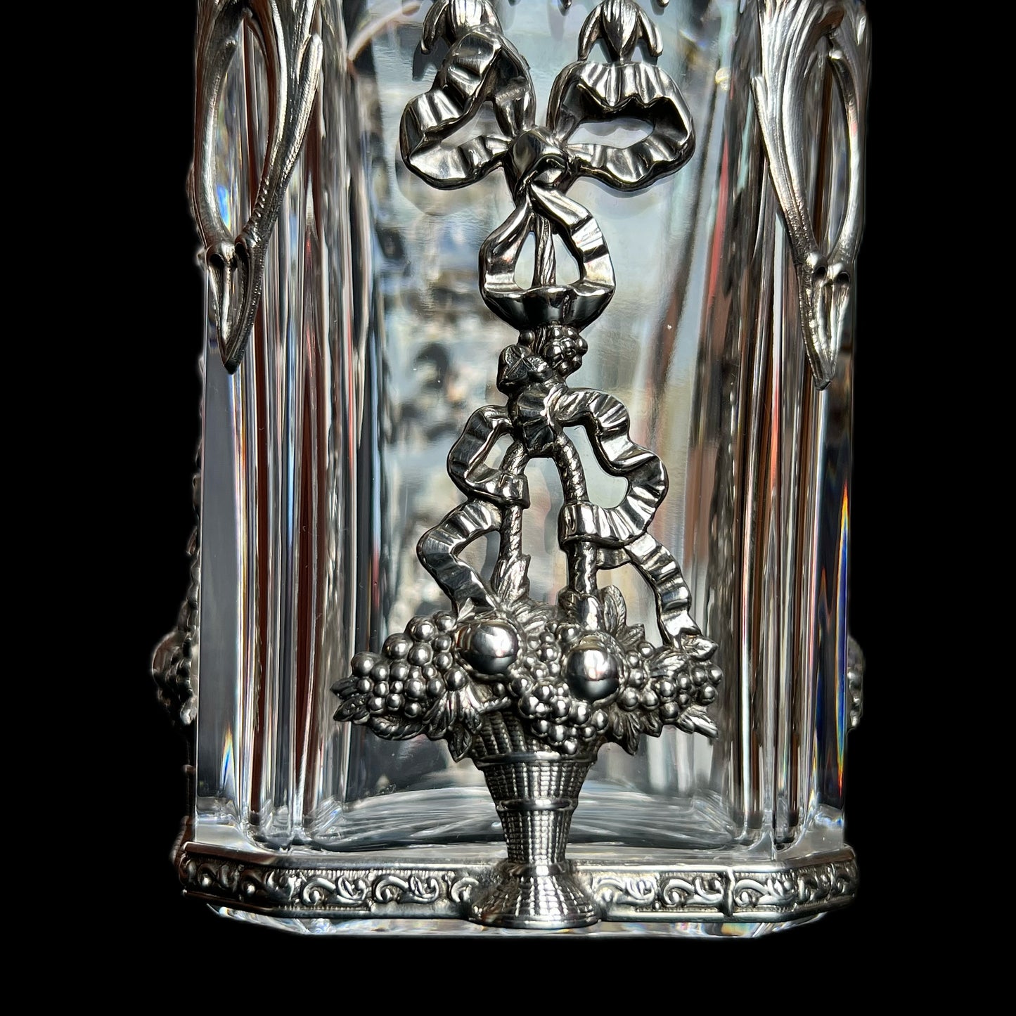 Vintage Atlantis Portugal crystal decanter with sterling silver caged overlay