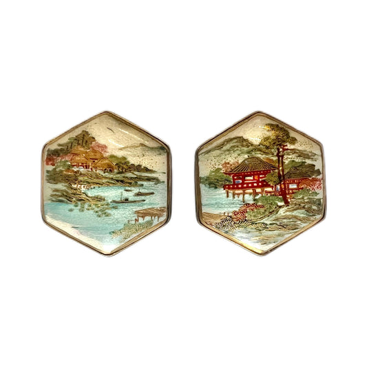 Late Meiji to Taisho Period Satsuma landscape cabochons