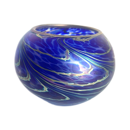 Vintage Australian cobalt iridescent hand-blown art glass vase, Ian Johnstone