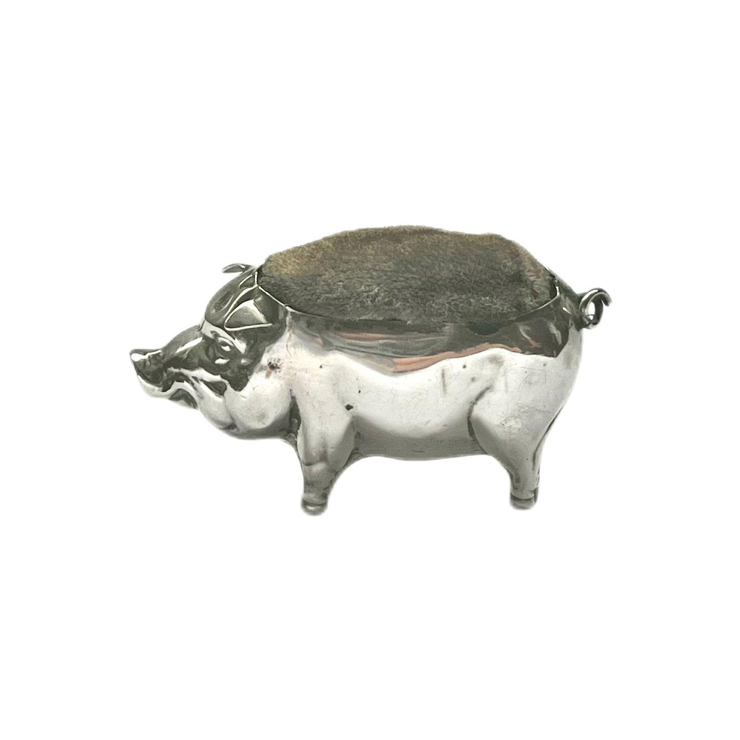 Antique sterling silver pig novelty figural pincushion