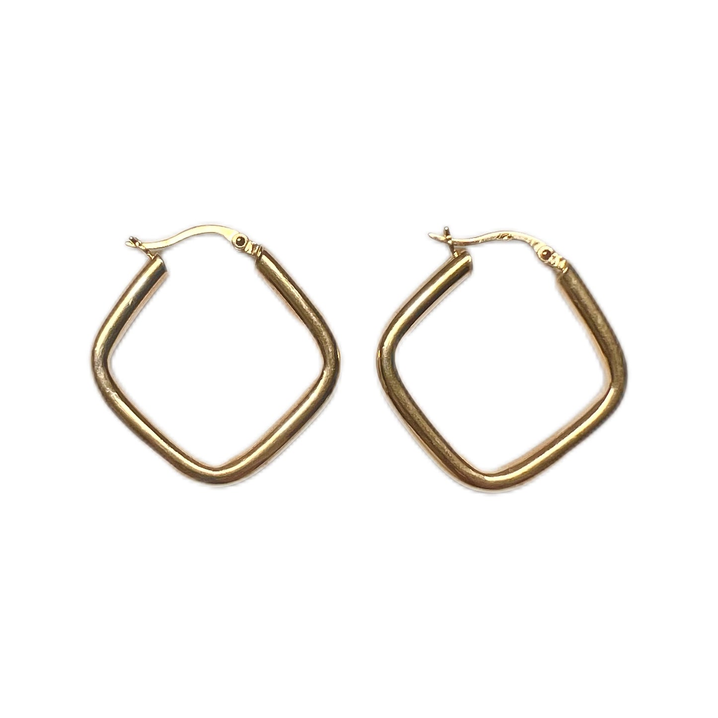 Vintage pair of 14 carat yellow gold geometric hoop earrings