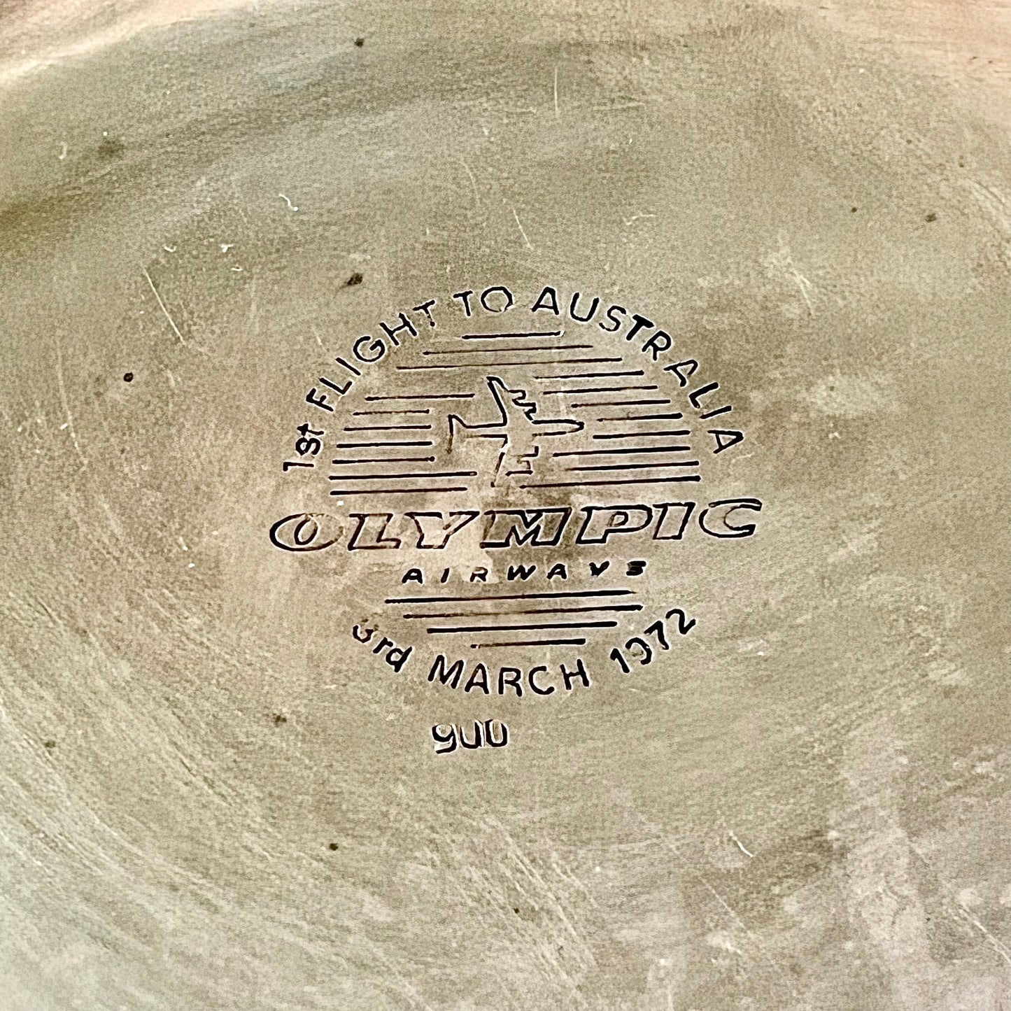First Flight of Olympic Airways from Greece to Australia Midcentury .900 Silver Bowl