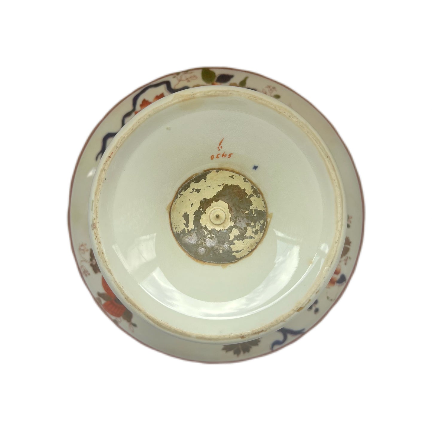 Antique English Imari ceramic cake stand circa early to mid 19th century, Staffordshire