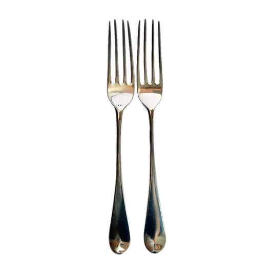 Pair of antique George III Hanoverian pattern crested sterling silver tableforks