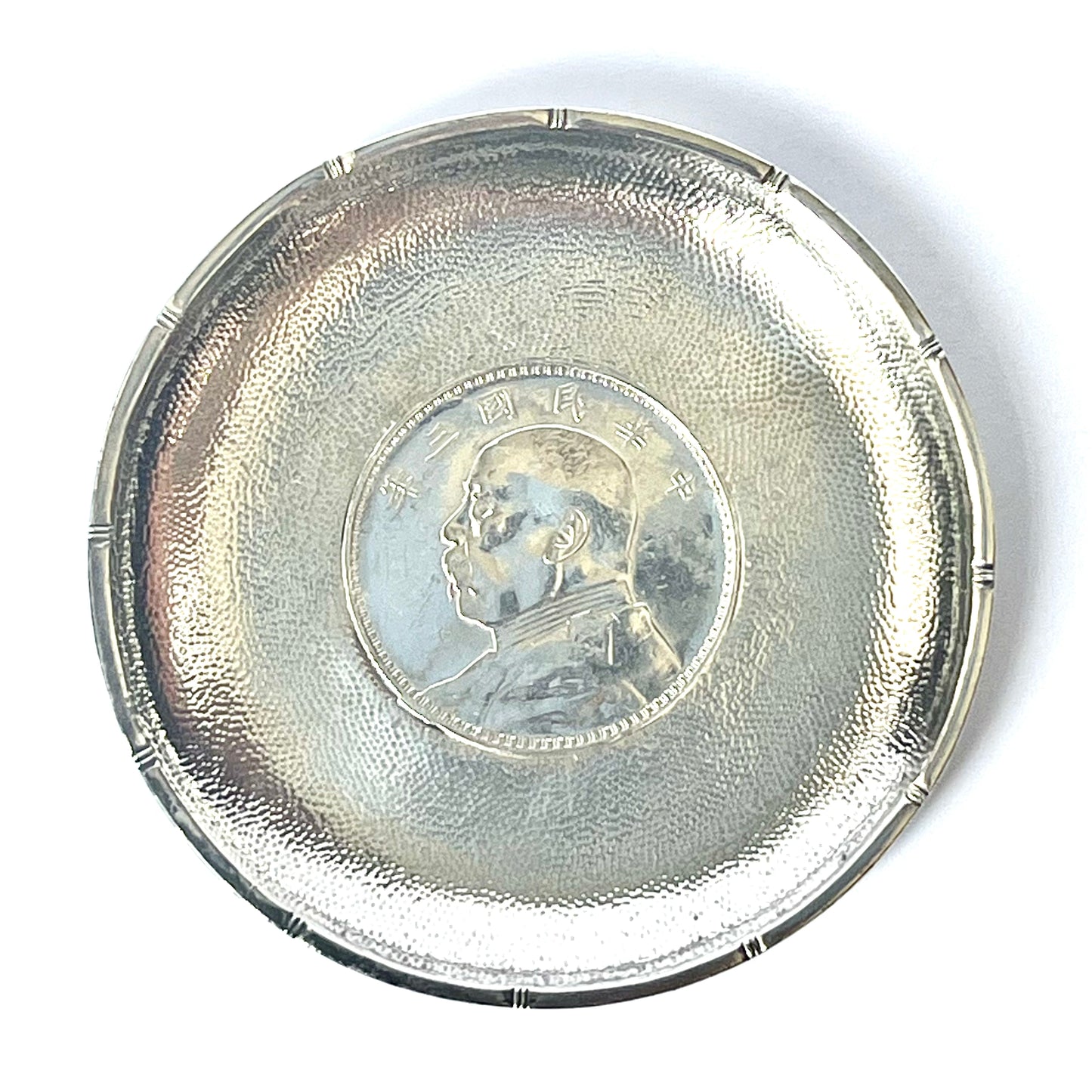 Antique Republic period 1 Yuan coin circa 1914 in period Chinese export silver setting by Tuck Chang, Shanghai