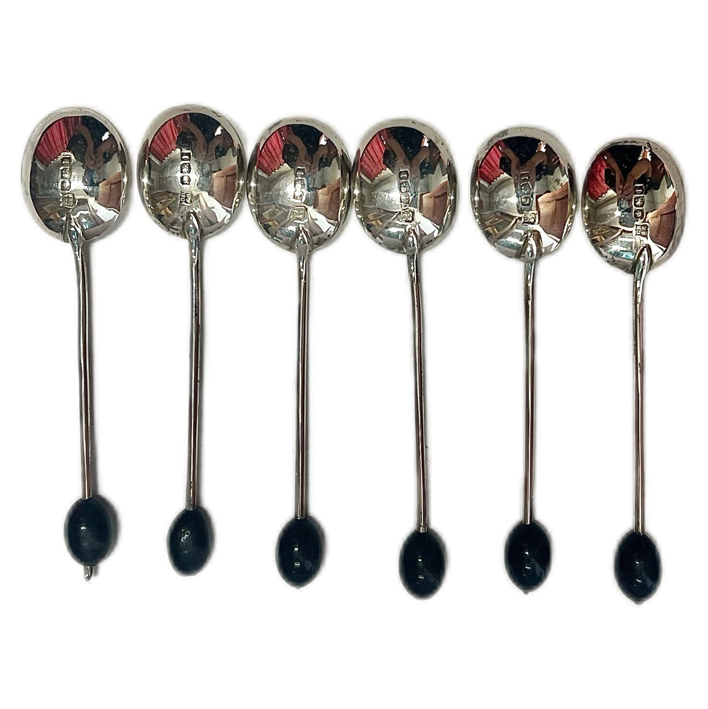 6 George V sterling silver coffee spoons with bakelite coffee bean finials and original set