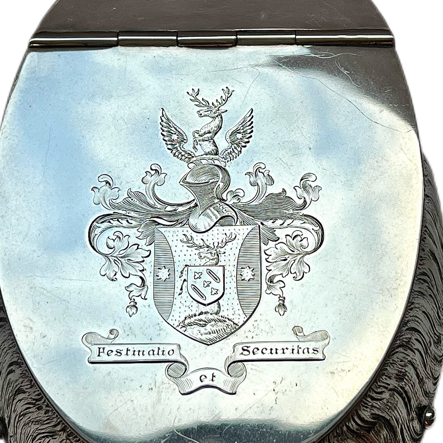 Antique rare sterling silver racehorse hoof "Ratton" inkwell with original glass liner, Sheffield, 1927, Henry Wigfull