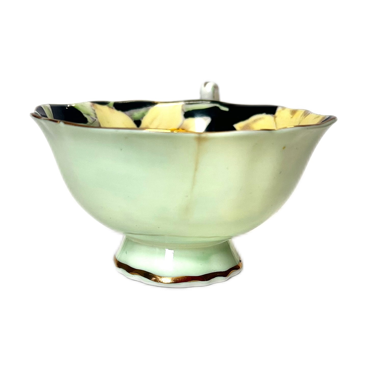 1930s Paragon Green Daffodil teacup and saucer as found