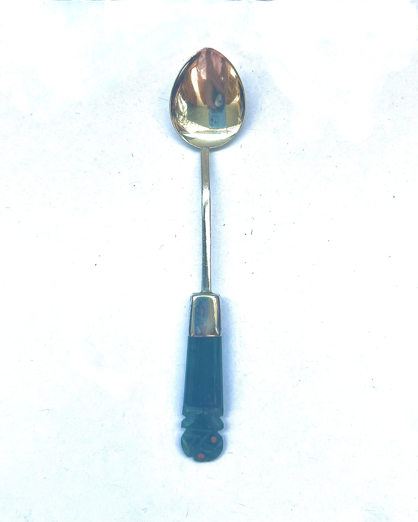 Antique New Zealand sterling silver condiment spoon with nephrite jade handle