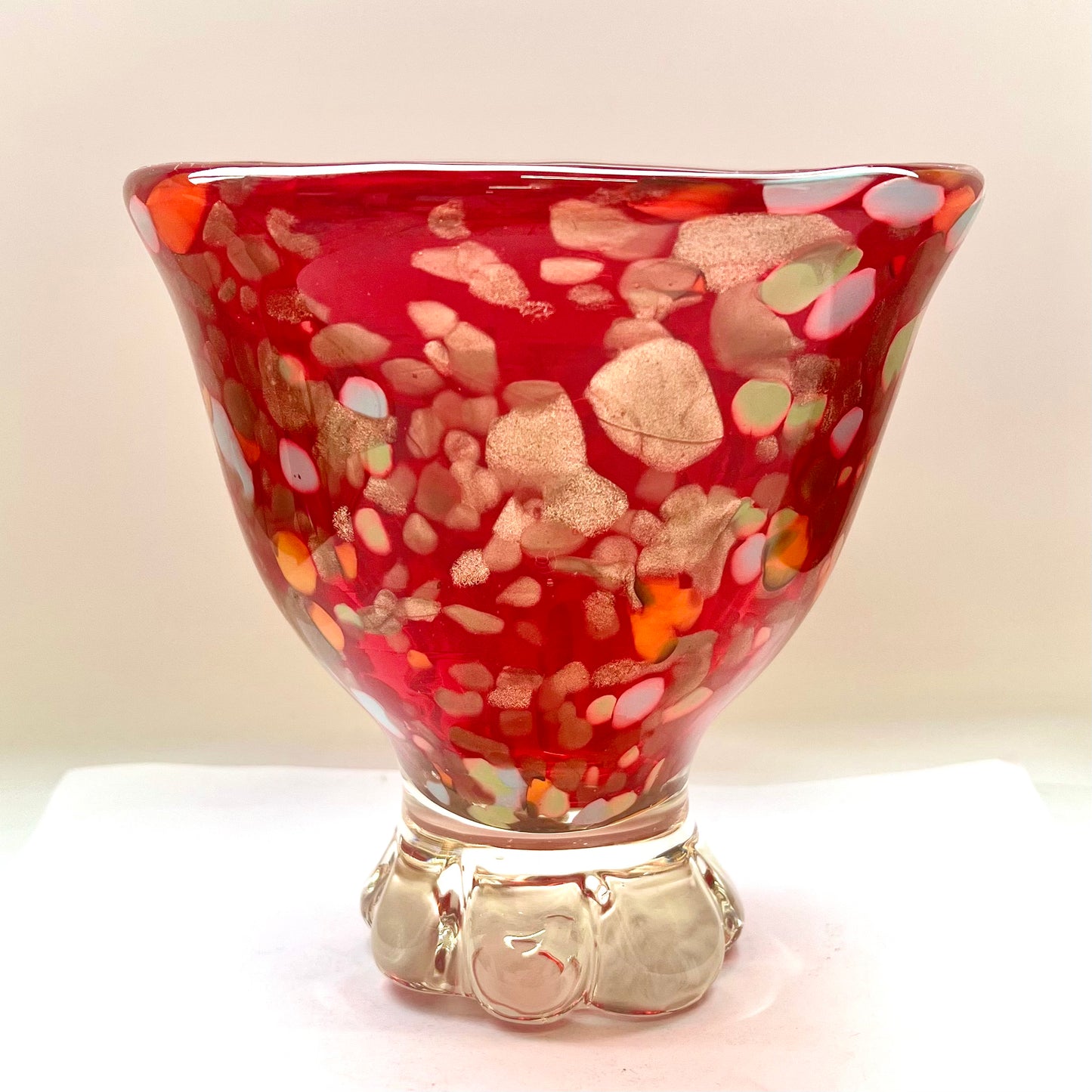 Statement midcentury handblown red Murano glass centrepiece bowl with tutti frutti confetti pattern