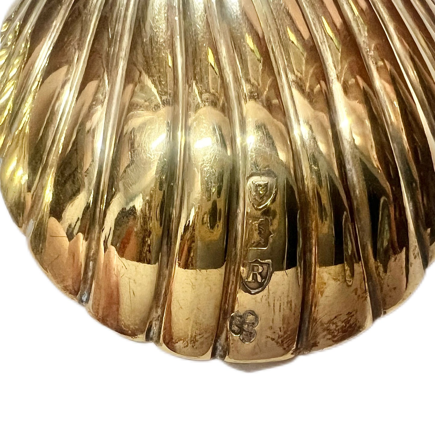 Llate Victorian serving spoons, gilt on sterling silver, Wakely & Wheeler. In original box.