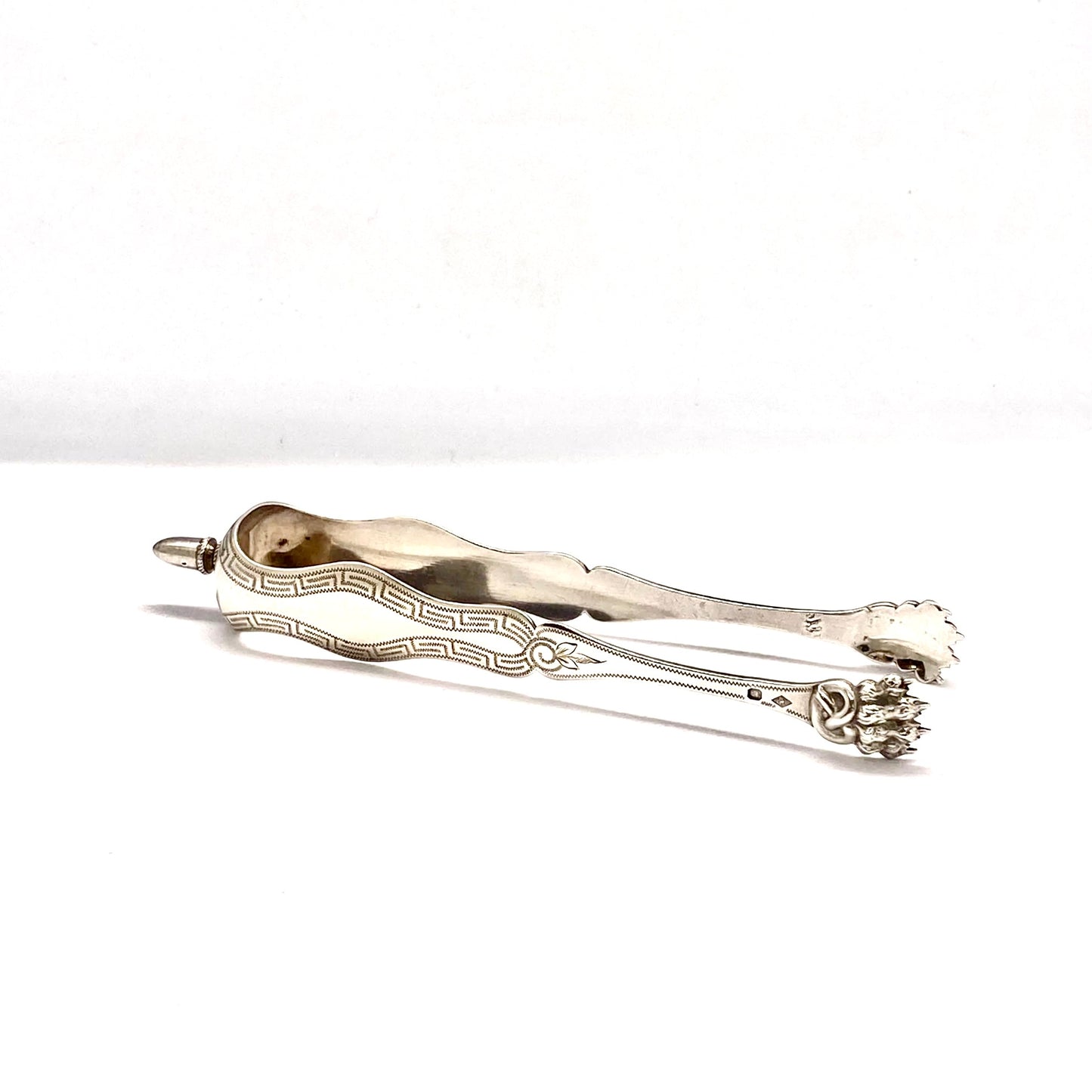 Antique French Second Empire Pair of Silver Serving Tongs with Claw Detail, Philippe Berthier