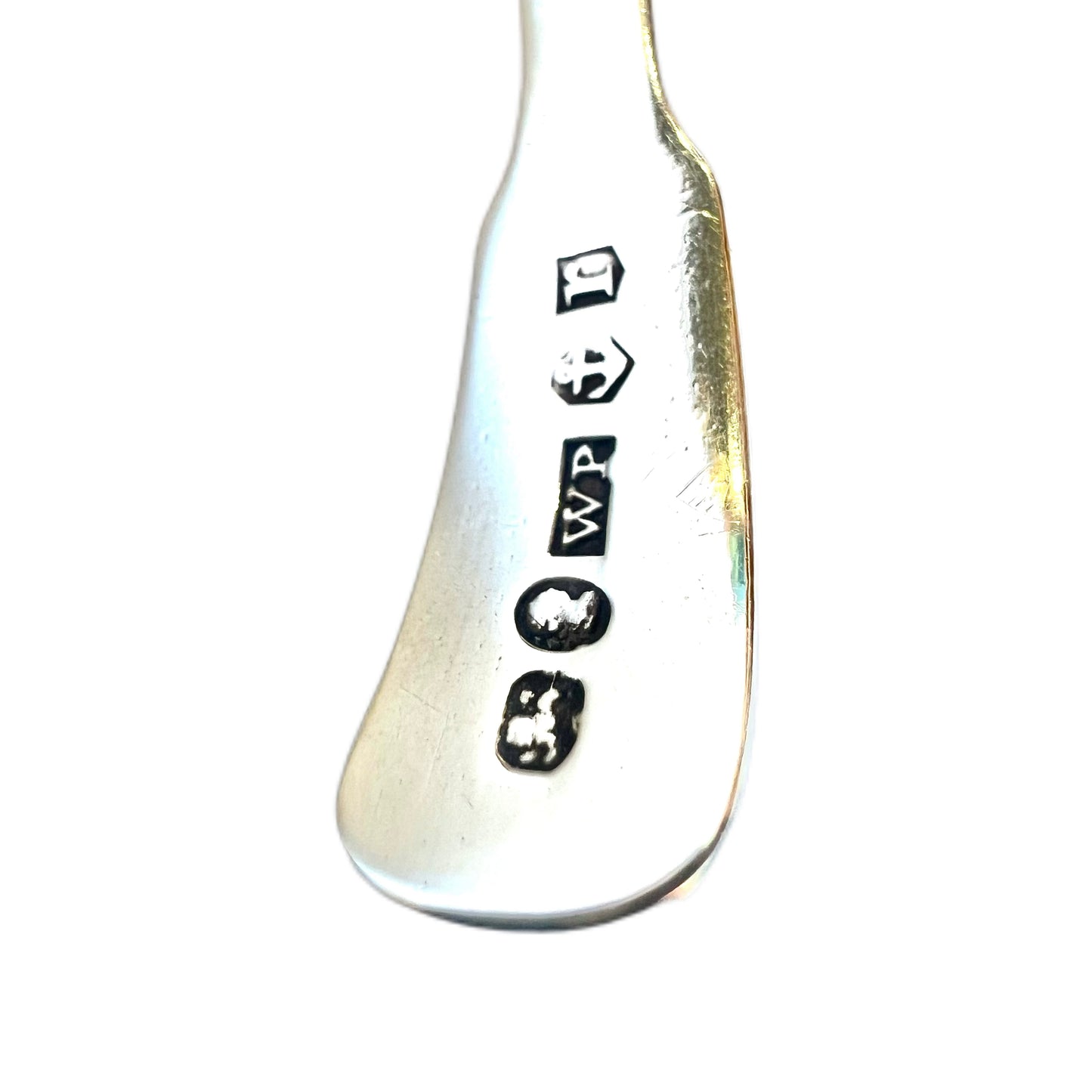 Antique George III sterling silver tea caddy spoon, by William Pugh, 1815