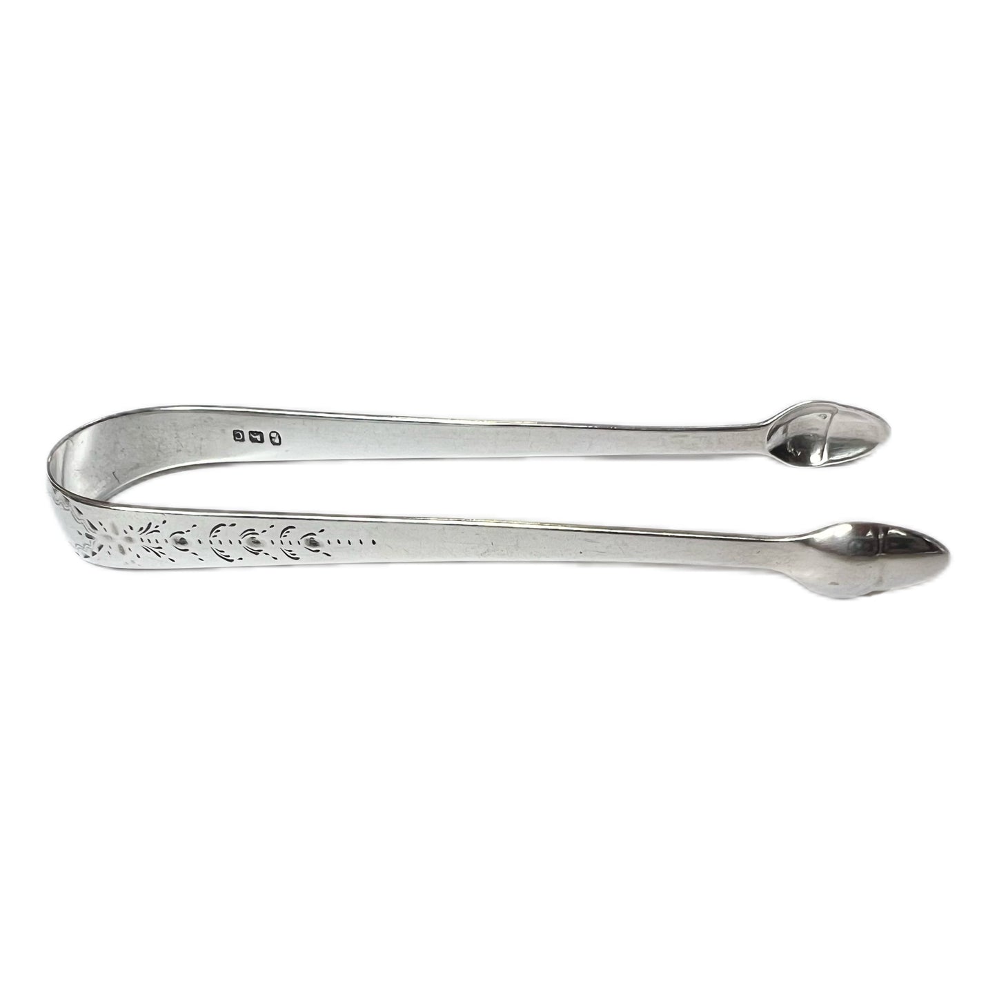 Antique pair of sterling silver George III tongs with marks for 1798, George Smith II & Thomas Hayter
