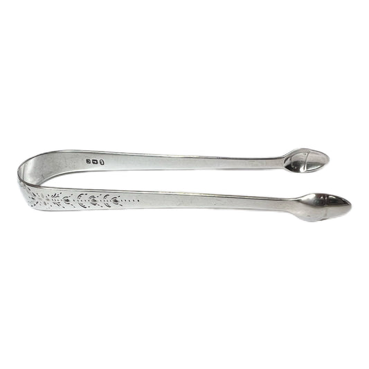 Antique pair of sterling silver George III tongs with marks for 1798, George Smith II & Thomas Hayter