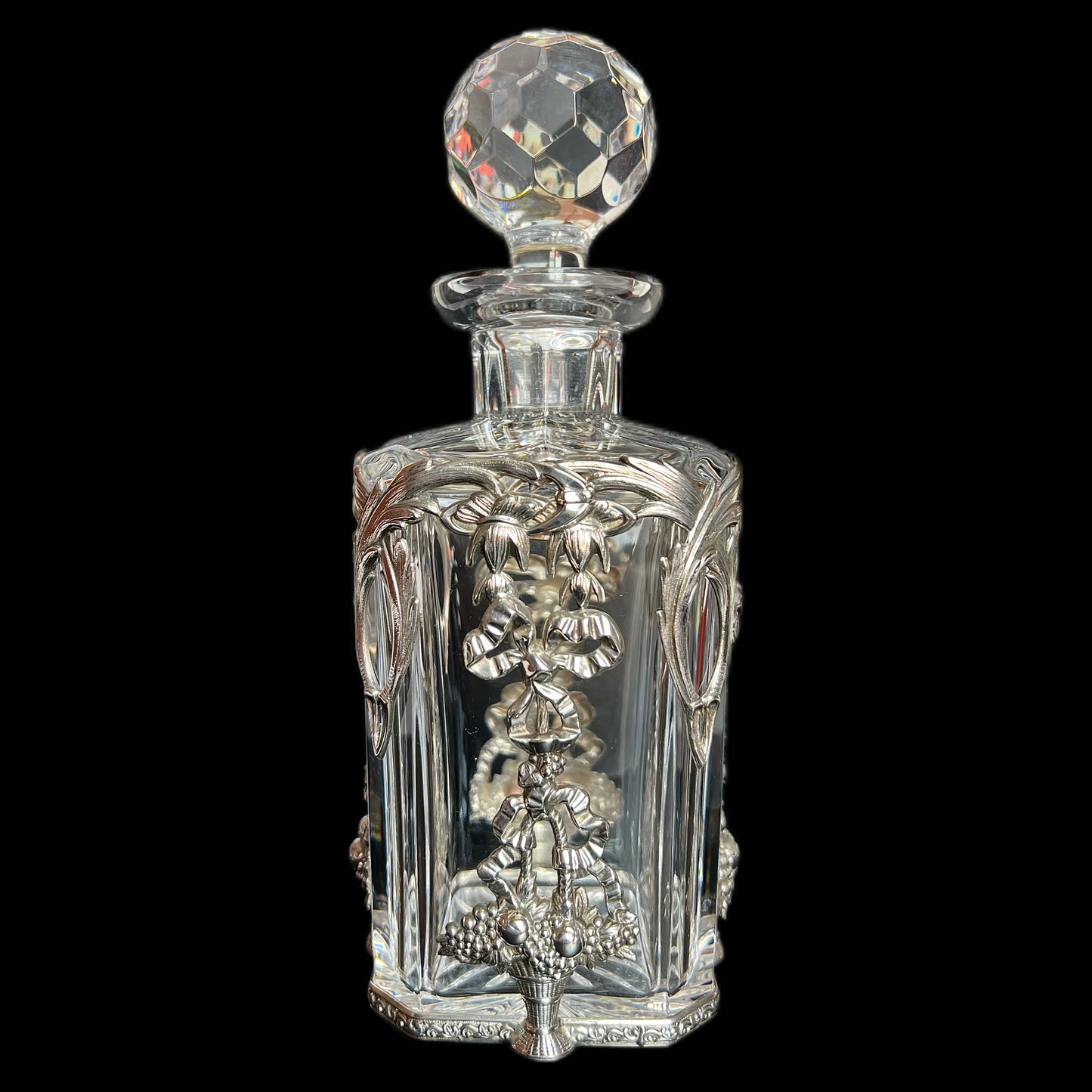 Vintage Atlantis Portugal crystal decanter with sterling silver caged overlay