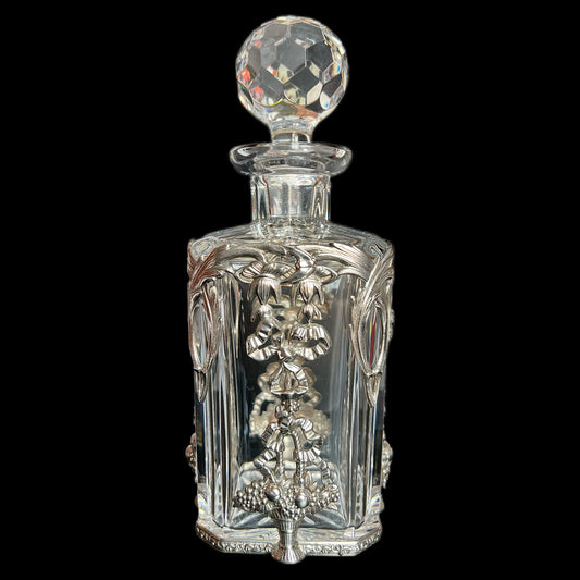 Vintage Atlantis Portugal crystal decanter with sterling silver caged overlay
