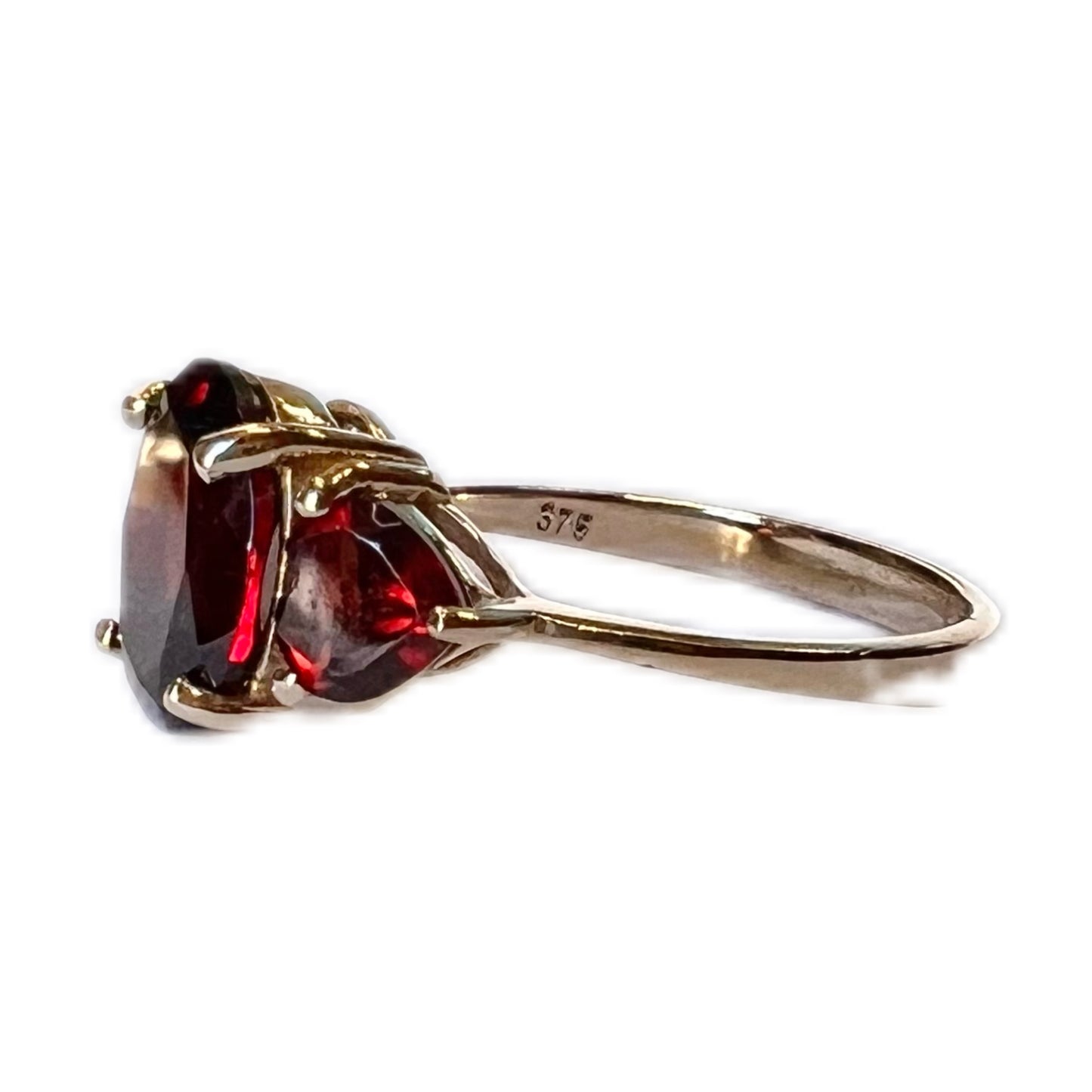 Mid to late 20th century 9ct gold garnet trilogy ring