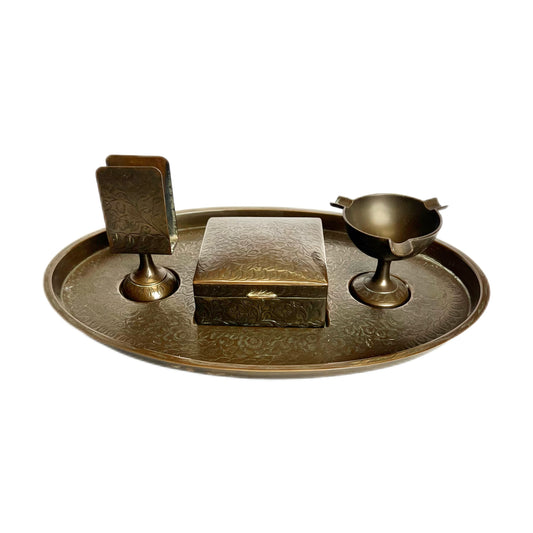 Vintage, possibly antique Anglo-Indian brass 4 piece smoking set