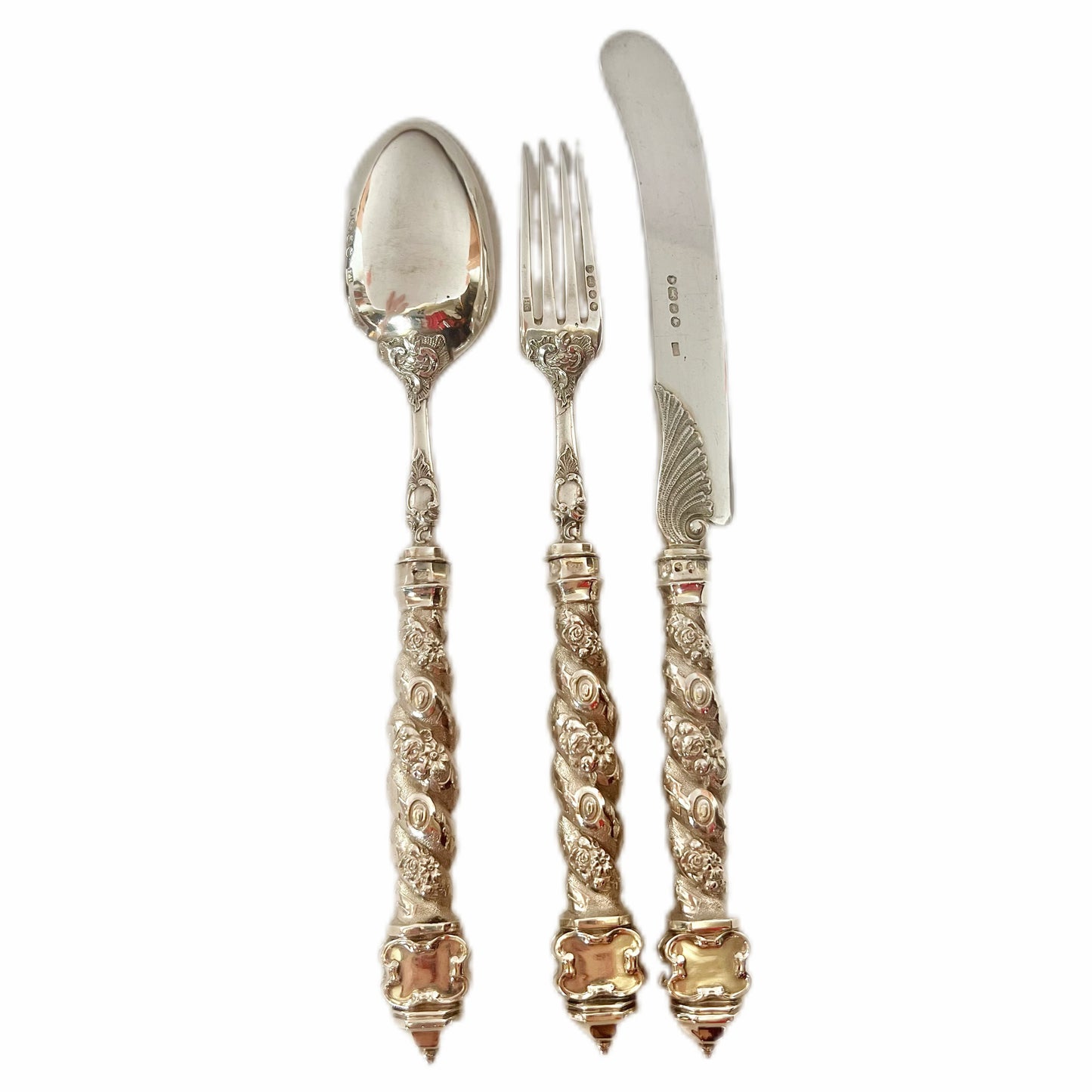 Antique Victorian sterling silver 3pcs christening set by Francis Higgins