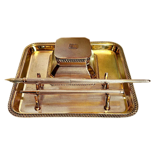 George V Asprey of London near antique gilt on sterling silver desk set