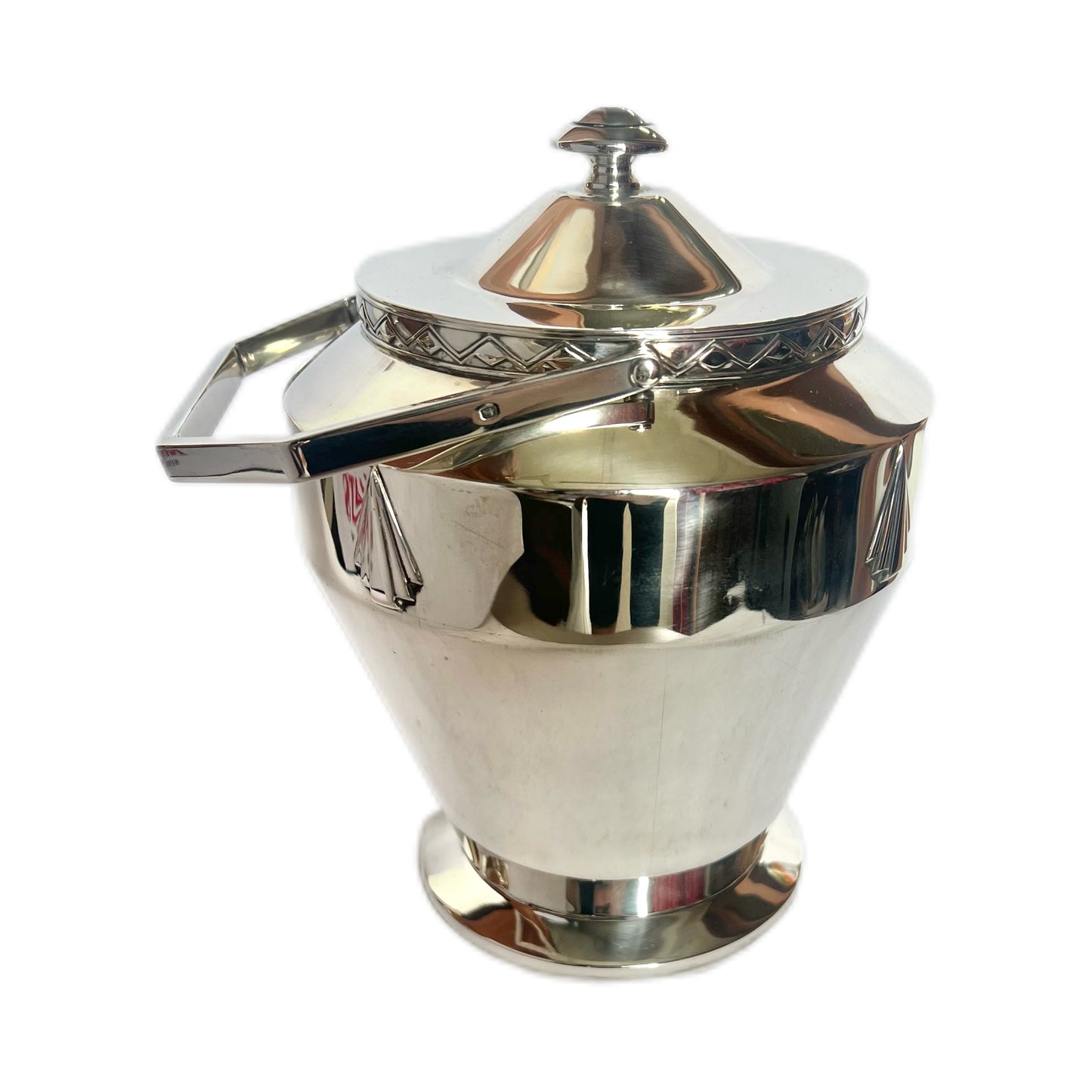 George V English Art Deco inter-war period sterling silver biscuit barrel