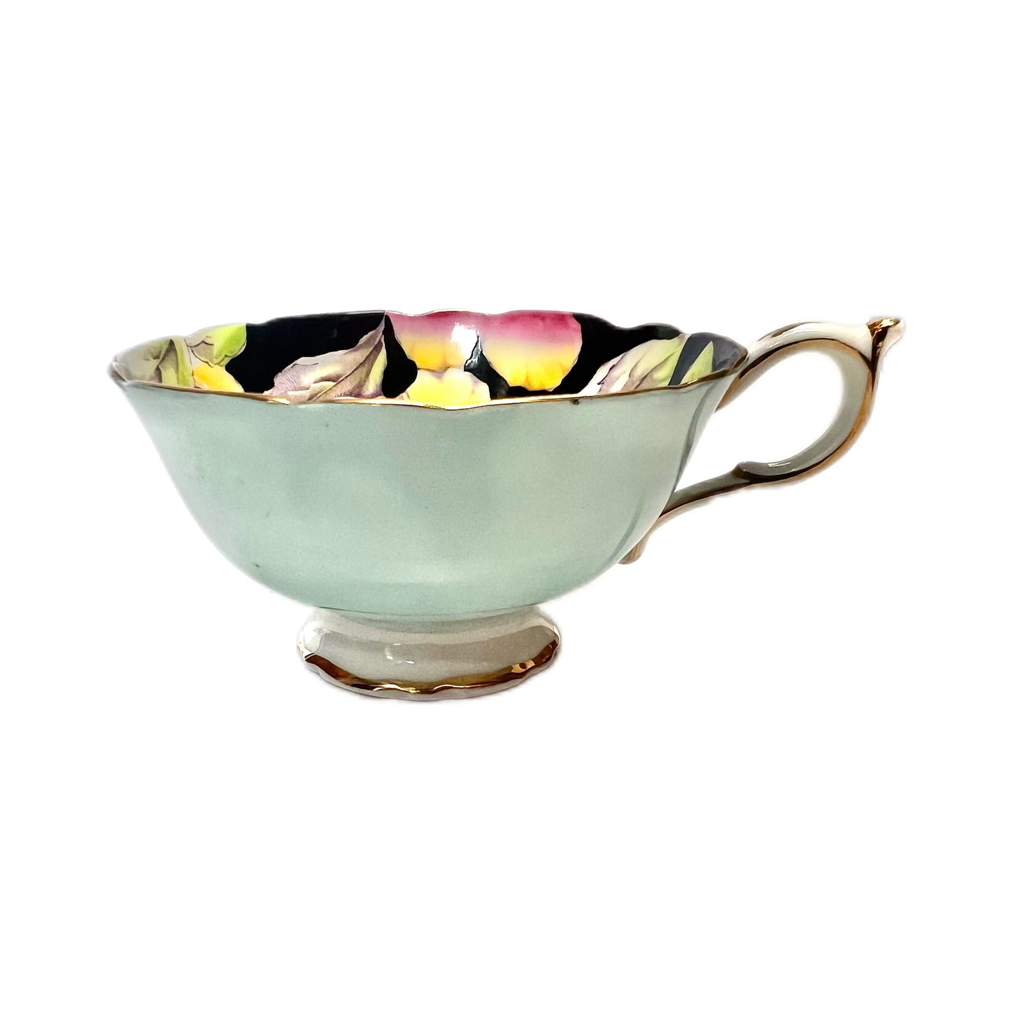 Near antique 1930s Paragon Blue Pansy teacup and saucer as found