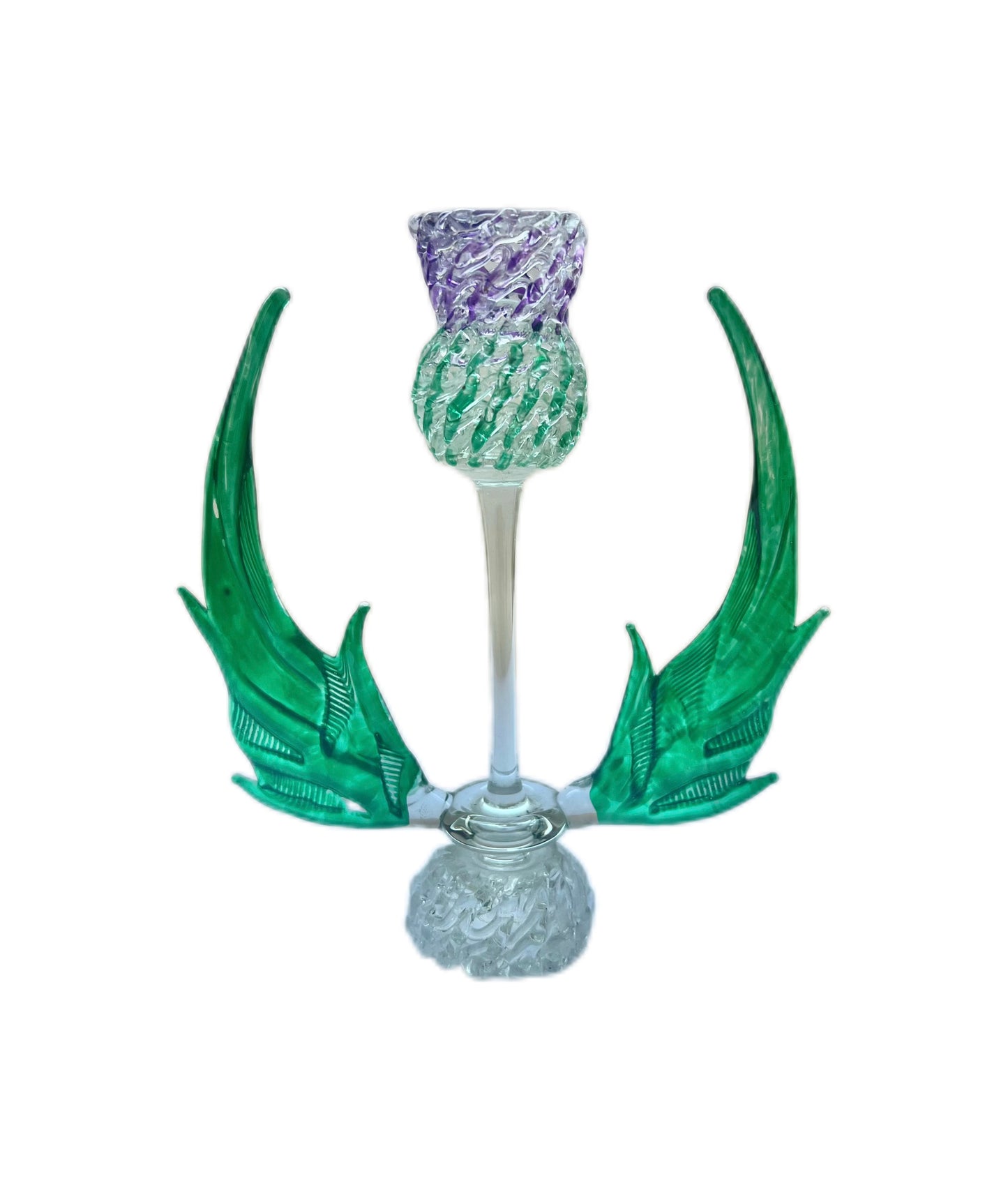 Handblown glass thistle by Glasgow artist Jimmy Trainor