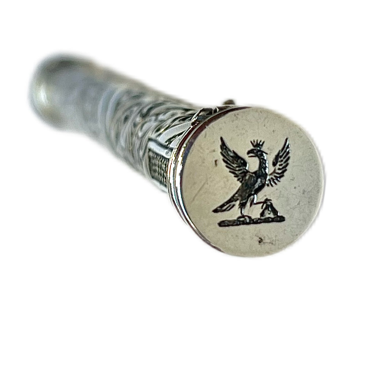 Late Victorian crested sterling silver ‘Mr Punch’ novelty sealing wax & matches holder
