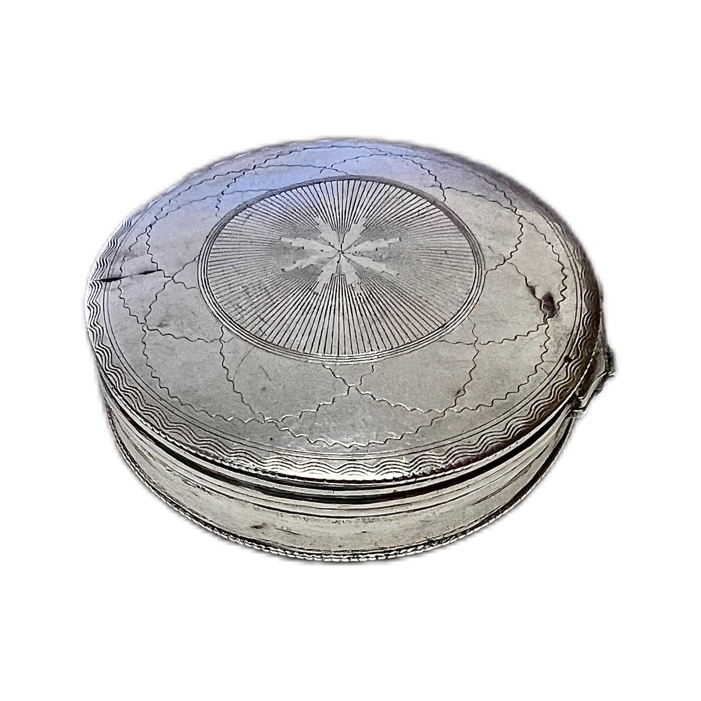 Antique .833 Dutch silver engraved snuff or pill box