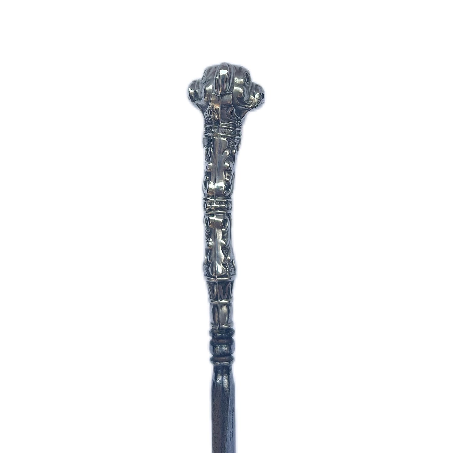 Edwardian sterling silver and Sheffield steel shoehorn with novelty dog handle