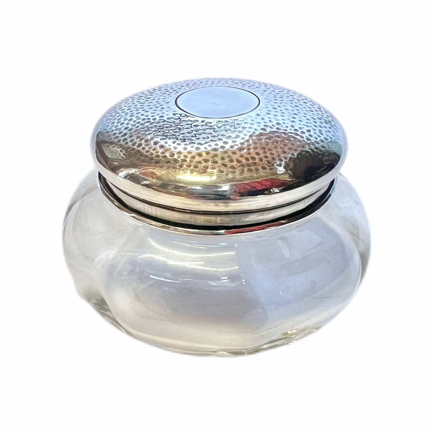 Antique George V glass and sterling silver toiletry jar