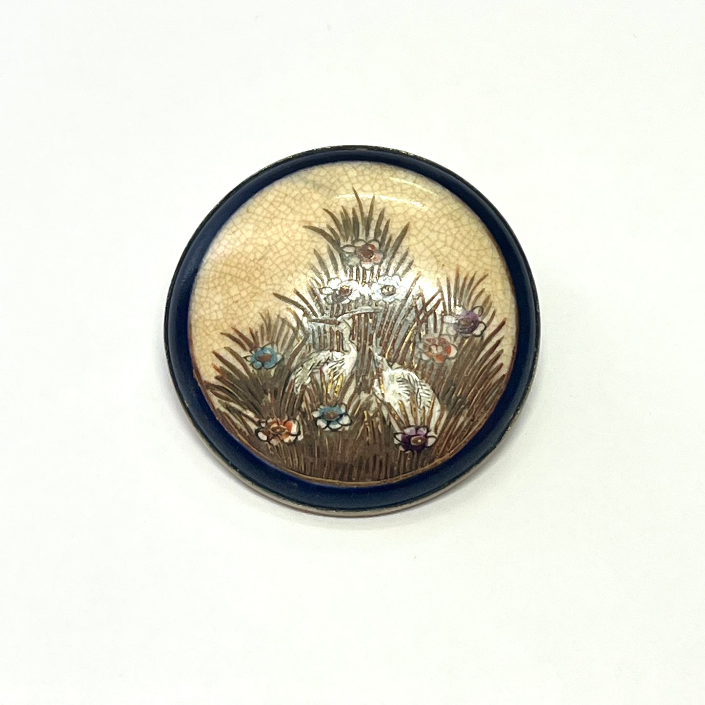 Antique Japanese late Meiji to Taisho Period Satsuma bird brooch