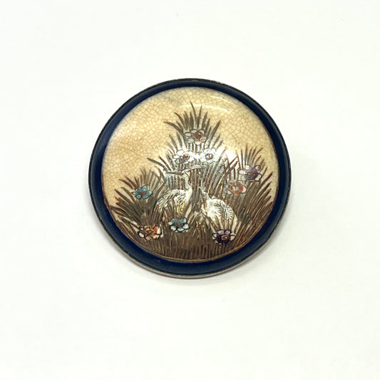 Antique Japanese late Meiji to Taisho Period Satsuma bird brooch
