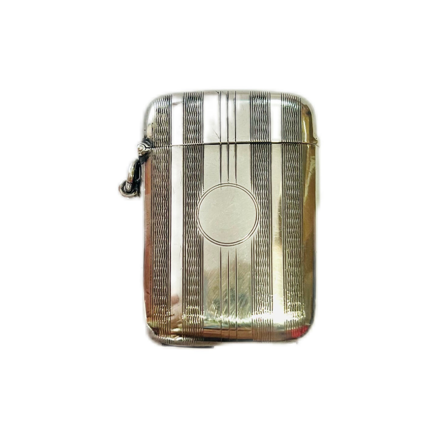 罕见的 1920 年代“Strikeesi”乔治五世纯银火柴盒，附原装卡片