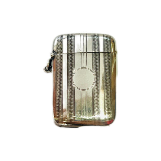 Rare 1920s “Strikeesi” George V sterling silver vesta case with original card
