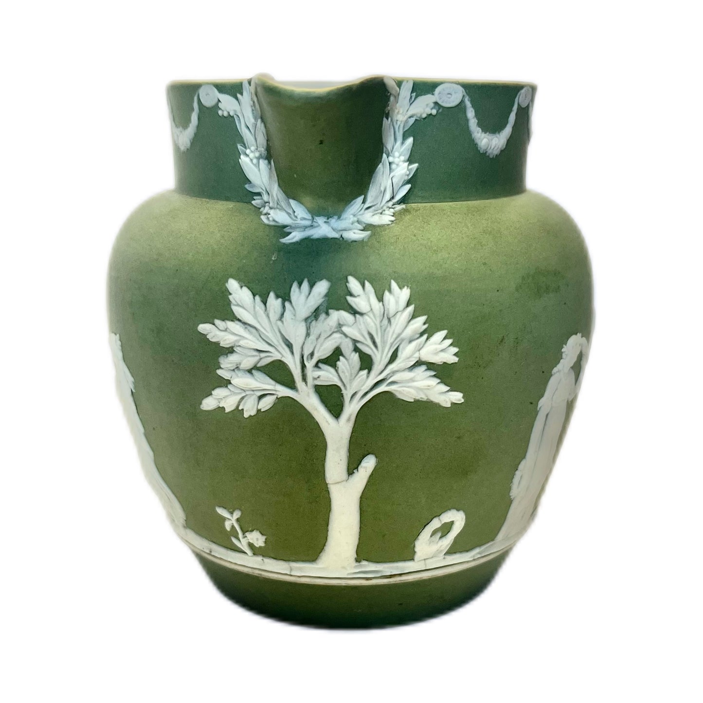 Antique Wedgwood sage green jasper ware milk jug circa 1900s to 1930s