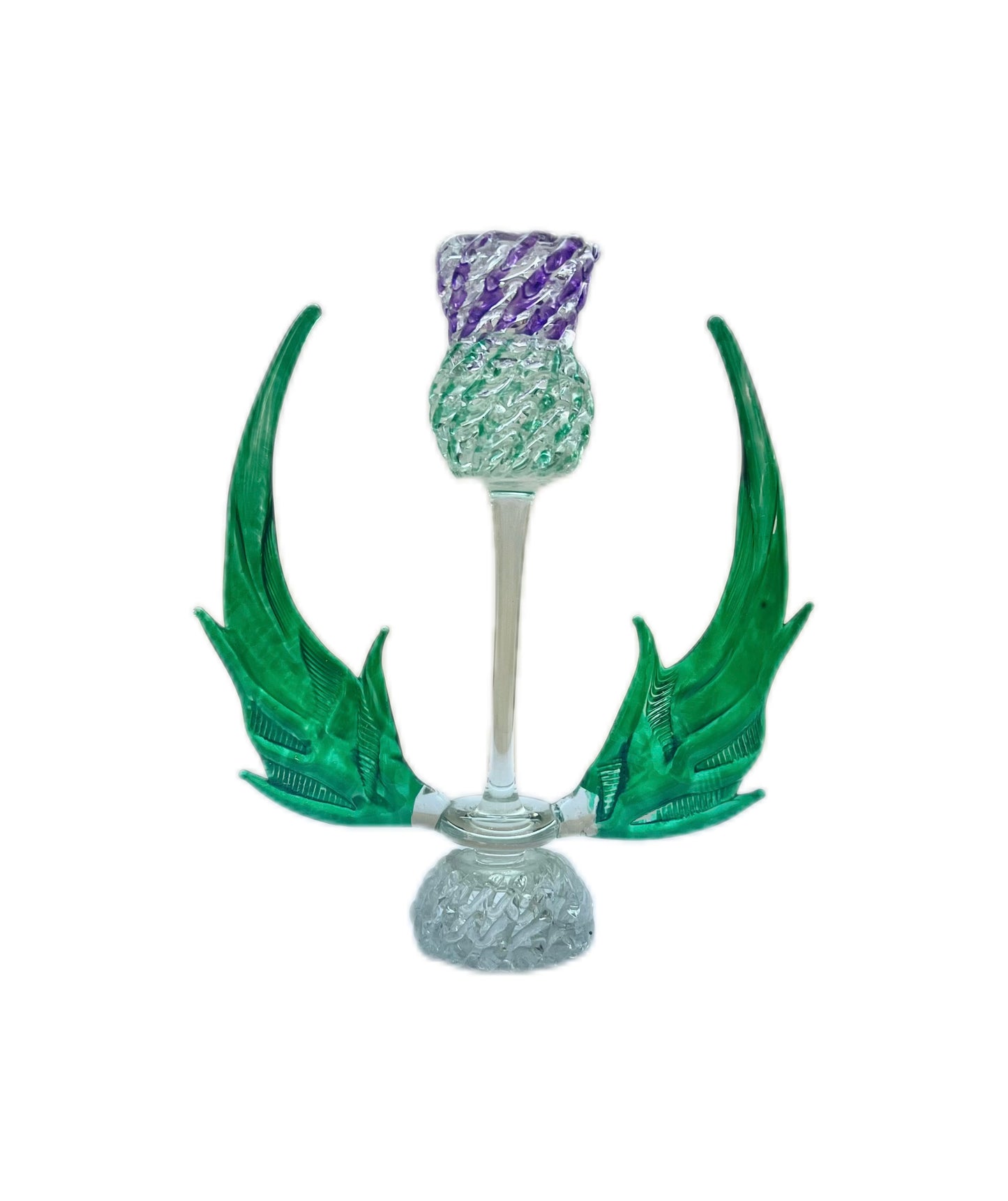 Handblown glass thistle by Glasgow artist Jimmy Trainor